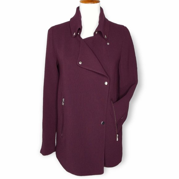 Aritzia Wilfred Moto Jacket Blazer Size XS Purple Eggplant Zippers Snap Closure - Picture 1 of 12